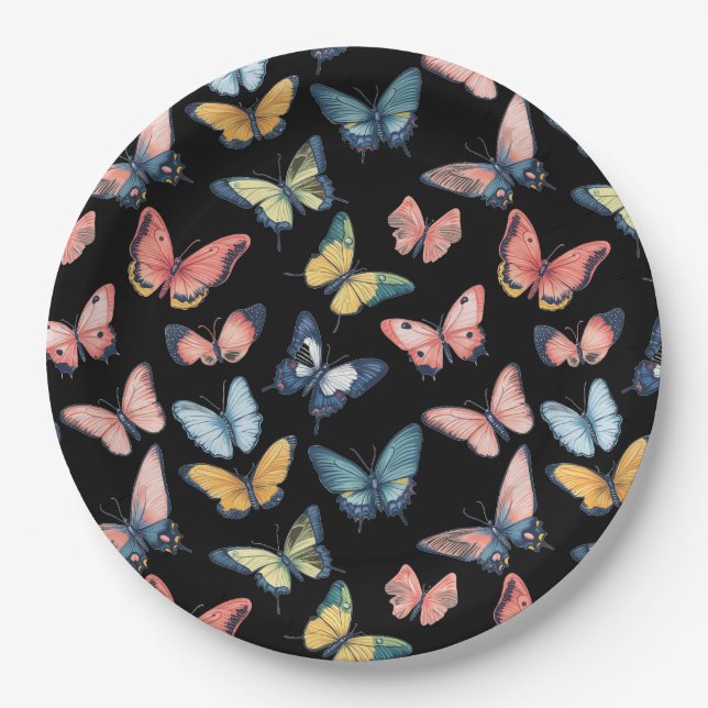 Plato De Papel Impresión de mariposa de color (Anverso)