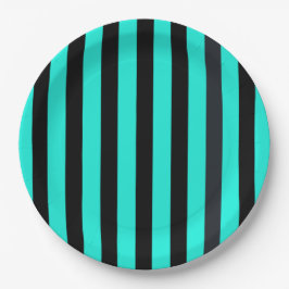 Plato De Papel Impresión de rayas turquesa y negra