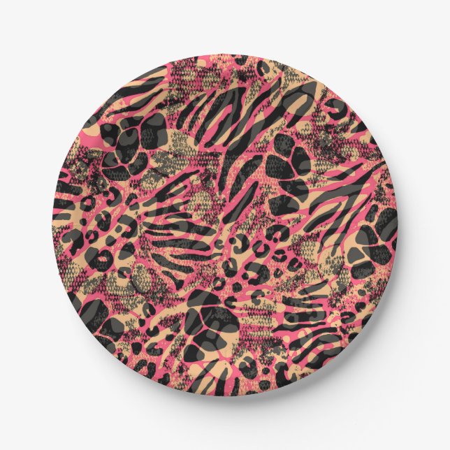 Plato De Papel Impresión de Safari Animal de Acuarela (Anverso)