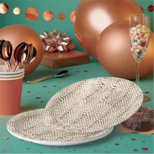 Plato De Papel Impresión de serpientes blancas de oro