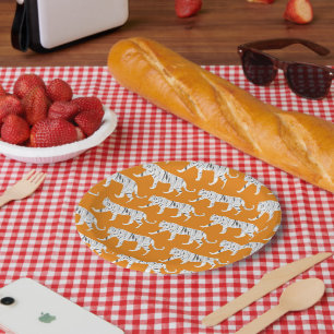 Plato De Papel Impresión de tigre naranja