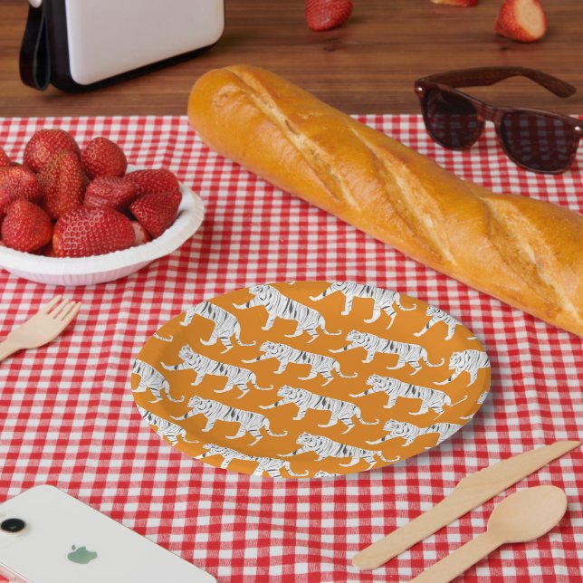 Plato De Papel Impresión de tigre naranja (Picnic)