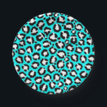 Plato De Papel Impresión de un animal de leopardo azul cian moder<br><div class="desc">Artsy, moderno, de moda, y dibujado a mano con un patrón de impresión de animales leopardo dibujado a mano negra y femenina sobre un fondo azul ciano. ***NOTA DE DISEÑO IMPORTANTE: Para cualquier solicitud de diseño personalizado, como solicitudes de productos coincidentes, cambios de color, cambios de posición o cualquier otra...</div>