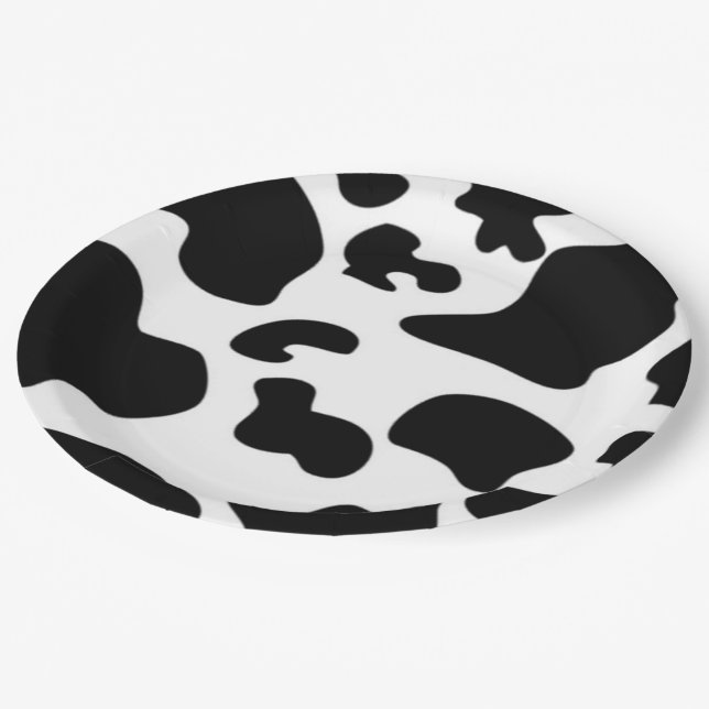 Plato De Papel Impresión de vaca en blanco y negro (Angular)