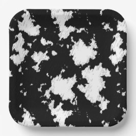 Plato De Papel Impresión de vaca falsa en blanco y negro