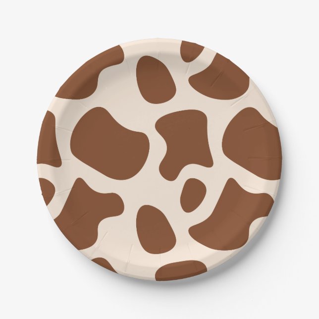 Plato De Papel Impresión de vaca rosa y marrón (Anverso)