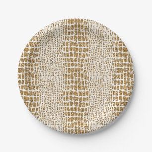 Plato De Papel Impresión del cocodrilo del purpurina del oro