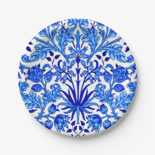 Plato De Papel Impresión del jacinto de William Morris, azul de