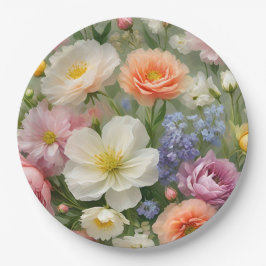 Plato De Papel Impresión floral de pasteles suaves