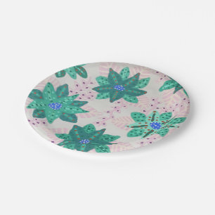Plato De Papel Impresión floral verde festiva de menta