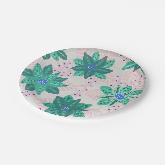 Plato De Papel Impresión floral verde festiva de menta  (Angular)