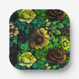 Plato De Papel Impresión floral vintage de colores únicos