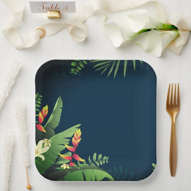 Plato De Papel Impresión hawaiana (Boda)