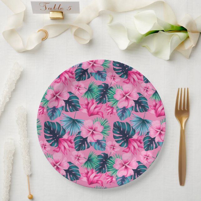 Plato De Papel Impresión hawaiana (Boda)
