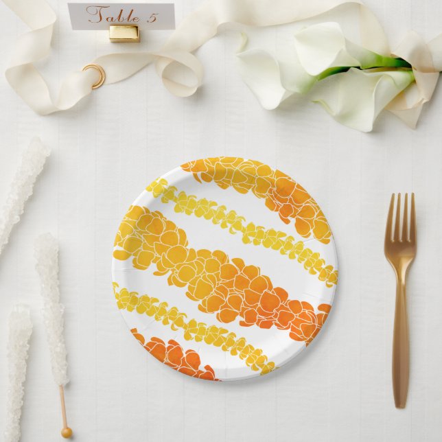 Plato De Papel Impresión hawaiana Puakenikeni lei (Boda)