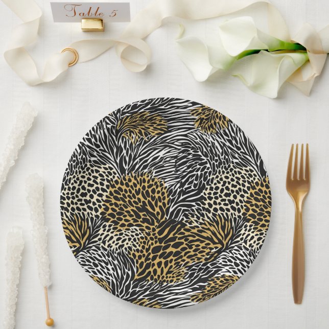 Plato De Papel Impresión mixta de tigre de leopardo de cebra (Boda)