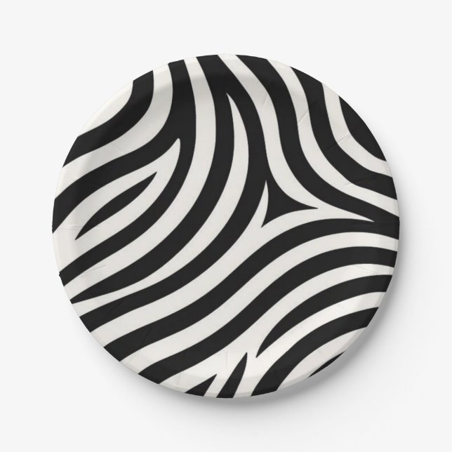 Plato De Papel Impresión moderna de rayas de cebra (Anverso)