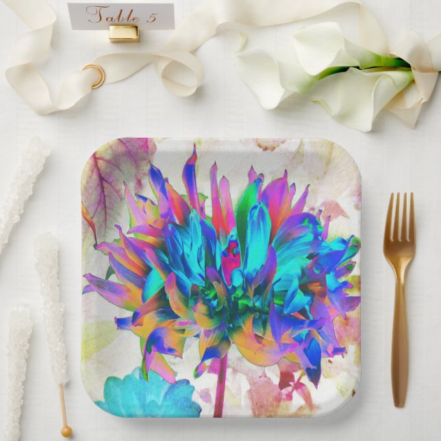 Plato De Papel Impresionante acuarela Cactus Arcoiris Dahlia (Boda)
