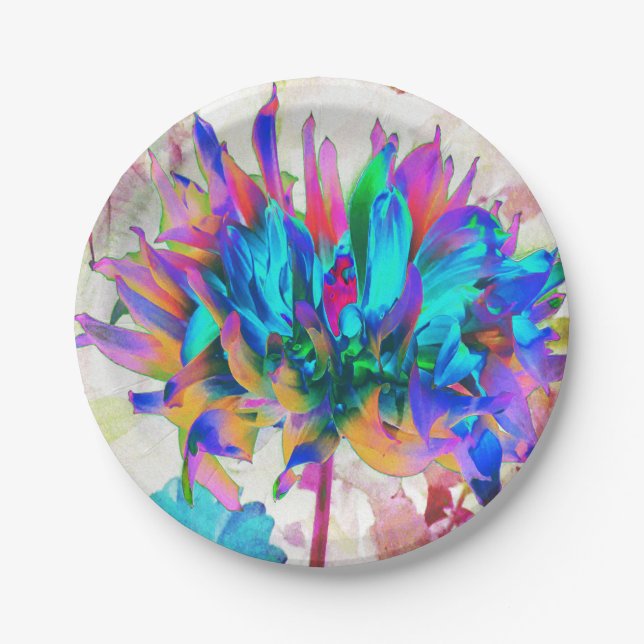 Plato De Papel Impresionante acuarela Cactus Arcoiris Dahlia (Anverso)