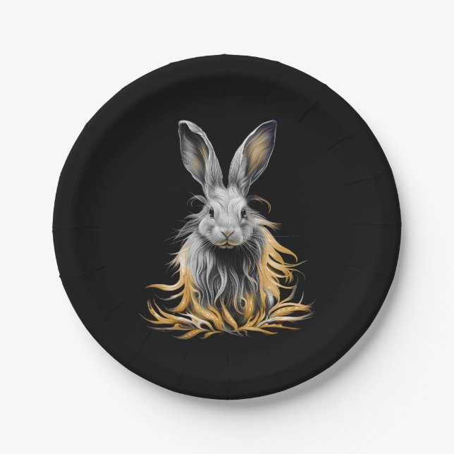 Plato De Papel Impresionante conejo gris en llamas (Anverso)