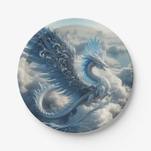 Plato De Papel Impresionante dragón rodeado de nubes