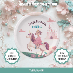 Plato De Papel Impresionante princesa montando papel de Unicornio