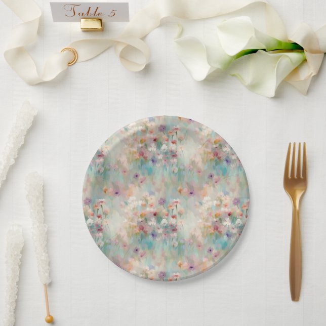 Plato De Papel Impresionante Wildflowers Pastel (Boda)