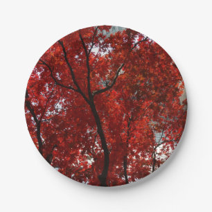 Plato De Papel Impresionantes hojas de Crimson y extremidades neg