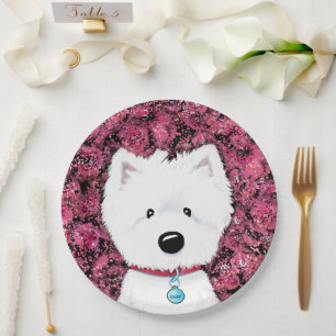 Plato De Papel Impresiones Florales de Westie KiniArt