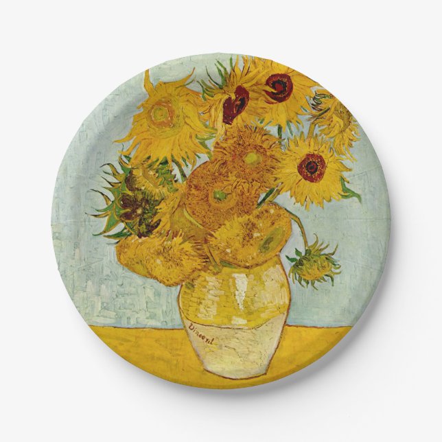 Plato De Papel Impresionista de Vincent Van Gogh 12 Sunflowers (Anverso)