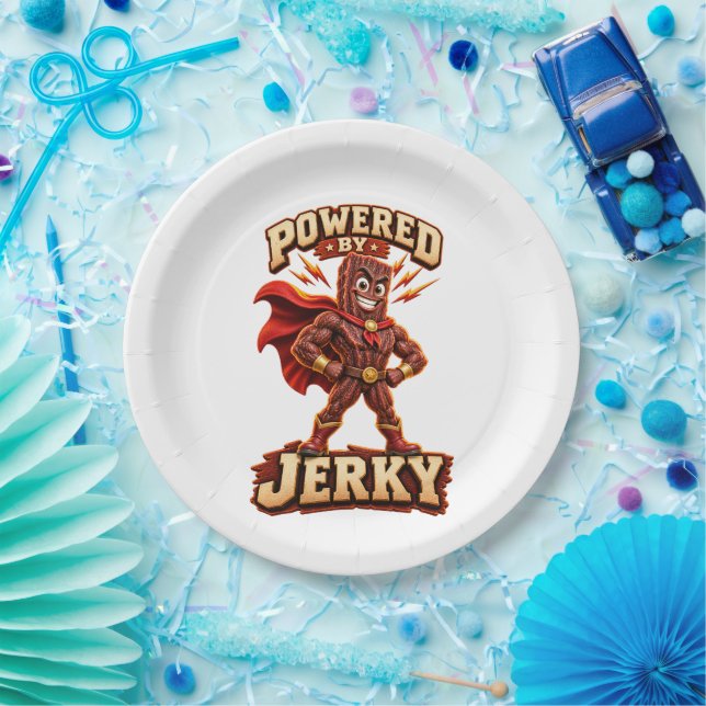 Plato De Papel Impulsado por Jerky Superhero (Fiesta)