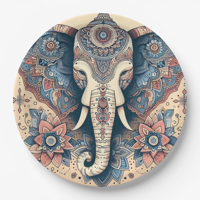 Plato De Papel Increíble elefante de estilo indio (Anverso)