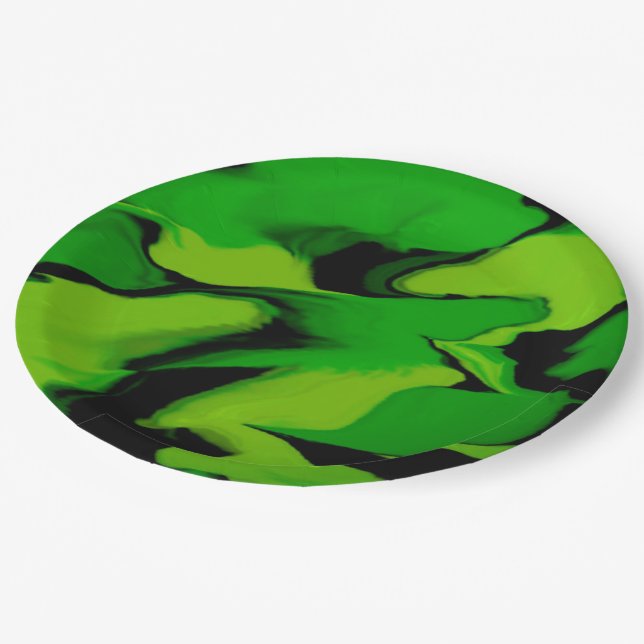 Plato De Papel Increíble Salpicadura Verde y Negra (Angular)
