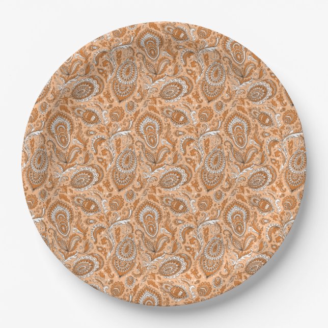 Plato De Papel Indian style paisley floral seamless pattern (Anverso)
