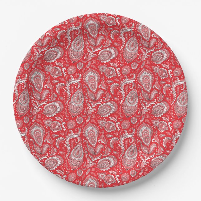 Plato De Papel Indian style paisley floral seamless pattern (Anverso)