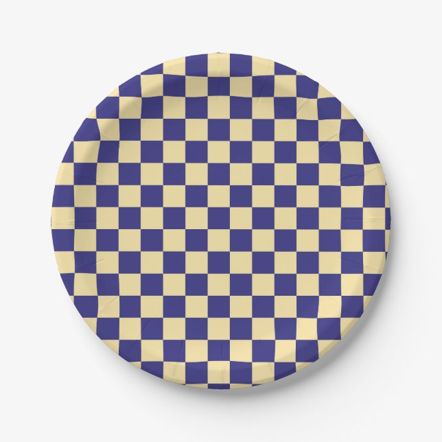 Plato De Papel Indigo and butter checkerboard pattern (Anverso)