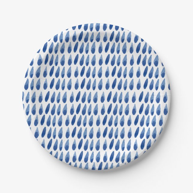 Plato De Papel Indigo azul acuático raindroi shibori japonés (Anverso)