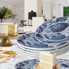 Plato De Papel Indigo Blue Floral Toile No. 3