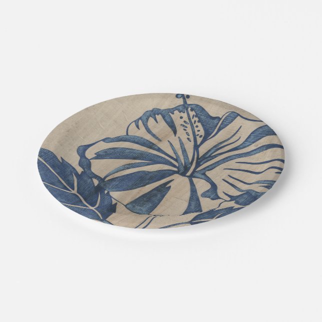 Plato De Papel Indigo Hibiscus (Angular)