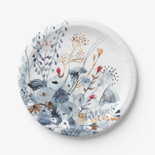 Plato De Papel Índigo y ocre - Flores acuáticas