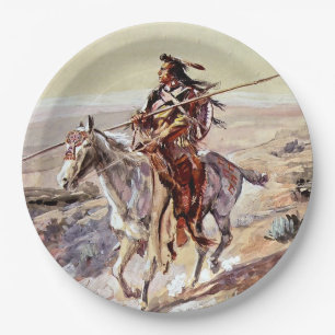 Plato De Papel “Indio con lanza” Arte vaquero de Charles Russell