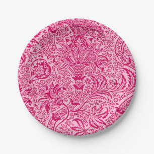Plato De Papel Indio de William Morris, fucsia y rosa en colores