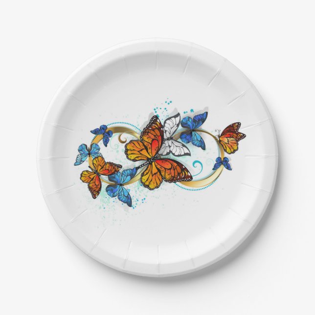 Plato De Papel Infinidad de Mariposas Monarca (Anverso)