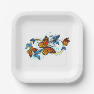 Plato De Papel Infinidad de Mariposas Monarca
