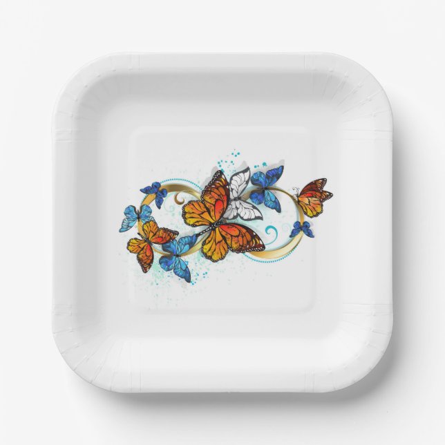 Plato De Papel Infinidad de Mariposas Monarca (Anverso)