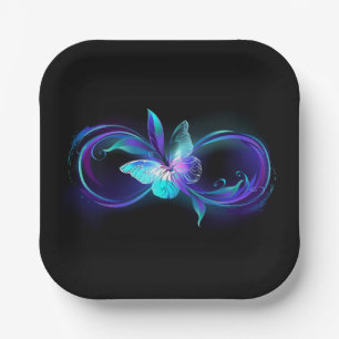 Plato De Papel Infinito brillante con mariposa mágica