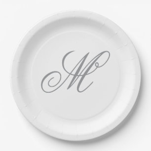 Plato De Papel Inicial de monograma gris elegante