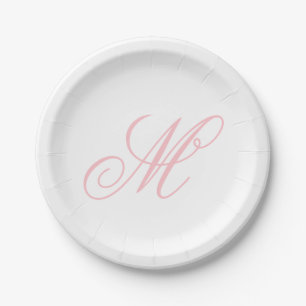 Plato De Papel Inicial de monograma rosa elegante