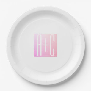 Plato De Papel Iniciales de la pareja   Sutil Gradación Rosa