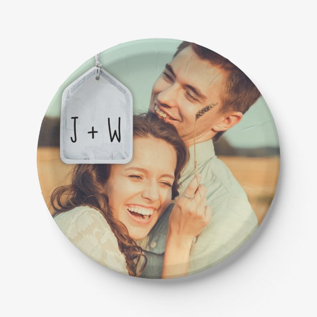 Plato De Papel Iniciales rusticas del libro de cricket y Boda de  (Anverso)